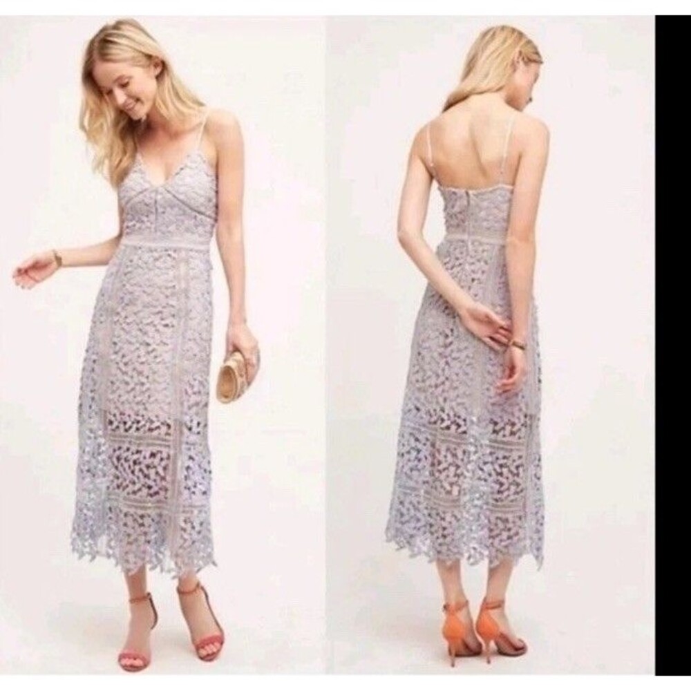 ELLIATT Tingle Lace Overlay Midi Dress M Lilac Nude Romantic Coquette Homecoming